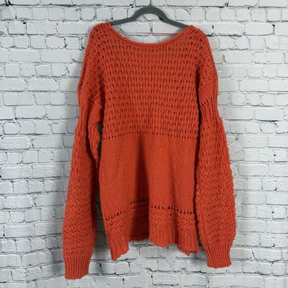 Free People Crashing Waves Pullover Chunky Knit Sweater Orange L - Picture 10 of 11